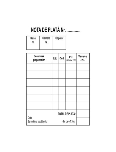 Nota plata ospatar autocopiativa