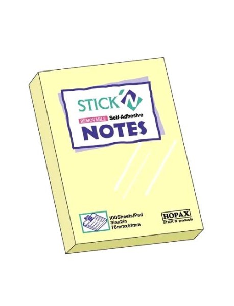 Notes autoadeziv 76x51mm, Stick"n, galben pastel