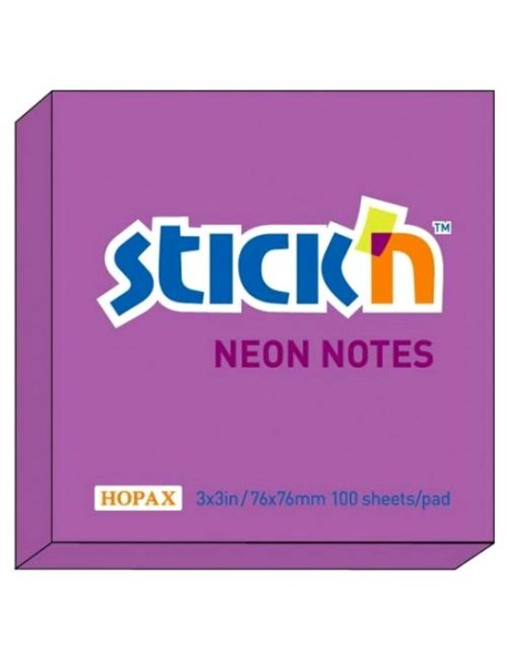 Notes autoadeziv 76 x 76 mm, 100 file, Stick"n, neon