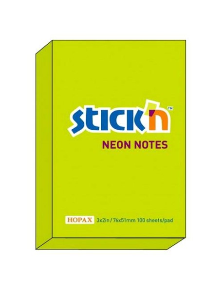 Notes autoadeziv 76 x 51 mm, Stick"n, neon