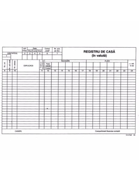 Registru casa in valuta autocopiativ