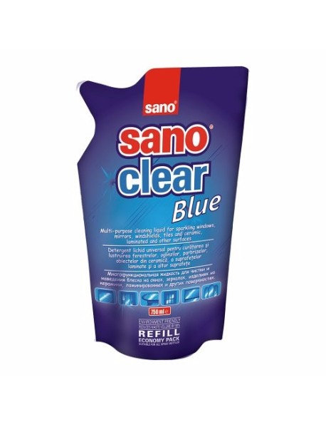 Rezerva detergent geamuri SANO Clear Blue, 750 ml
