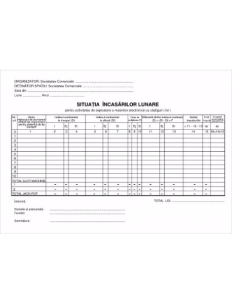 SITUATIA INCASARILOR LUNARE AUTOCOPIATIV NUMEROTAT