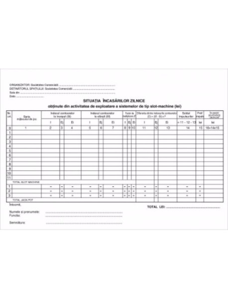 SITUATIA INCASARILOR ZILNICE AUTOCOPIATIV NUMEROTAT
